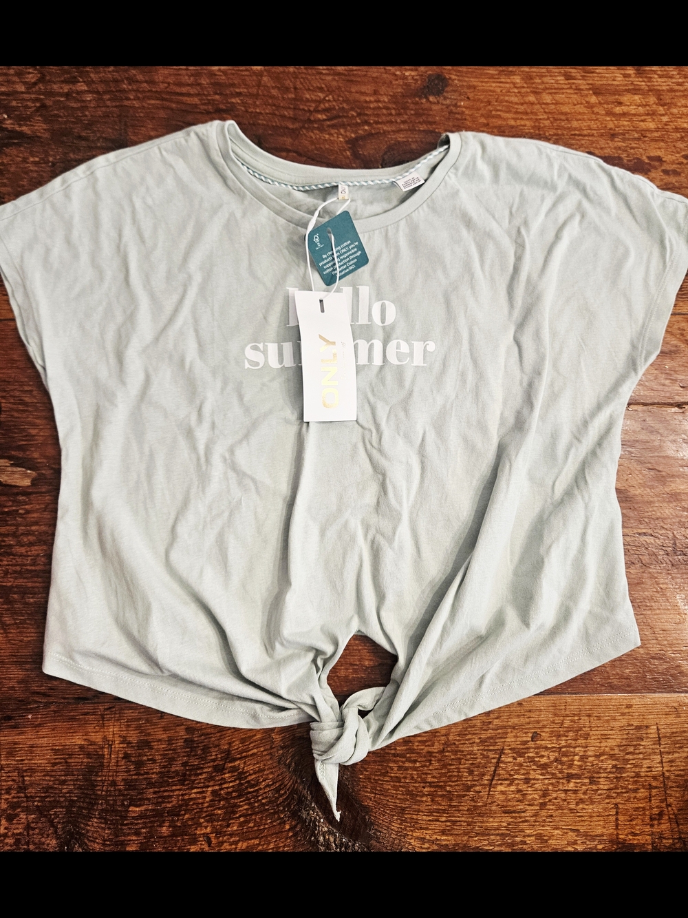Only Sage Green Tie-Front Crop Tee